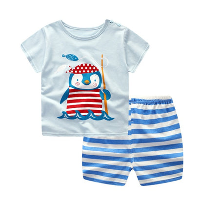 DoodleDelight Baby Boy Summer Clothes: Vibrant Cartoon T-shirt Sets